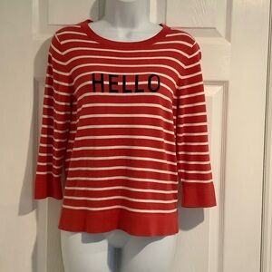 BANANA REPUBLIC Women’s Red/White Hello/Goodbye 3/4 Sleeve Preppy Sweater S